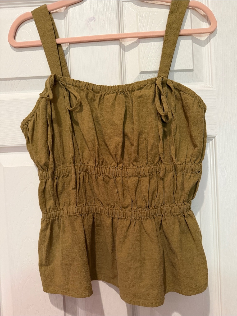 Universal Thread Olive Smocked Tank Top with Tie Detail